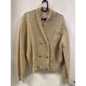 Susan Bristol‎ Vintage Wool Cable Knit Cardigan Sweater Gold Buttons Medium